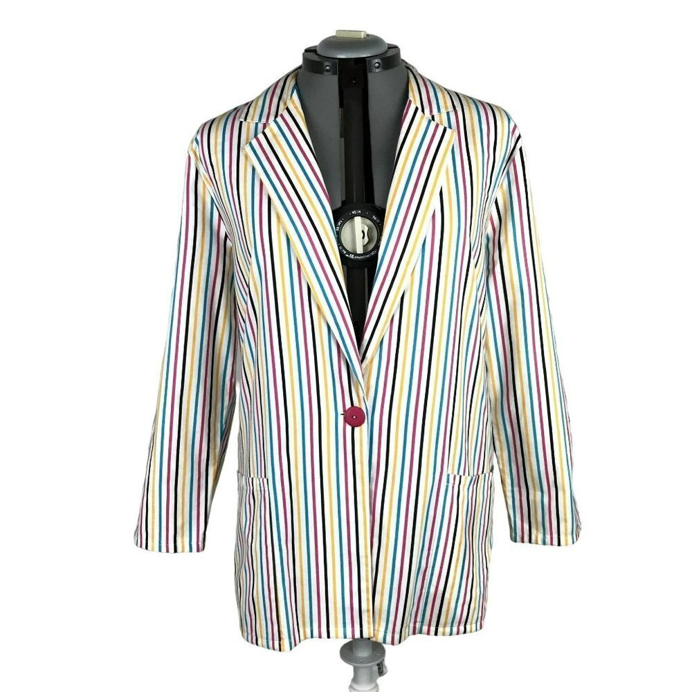 Vintage 80's Michelle Leslie Striped Long Sleeve Button Shirt Dress/Blouse